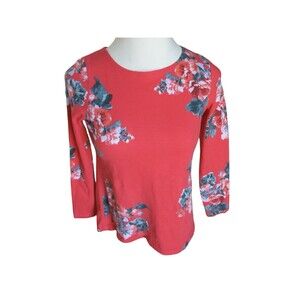 Joules Light Harbour Red Floral Print Top 100% Cotton Size US 8 UK 12
